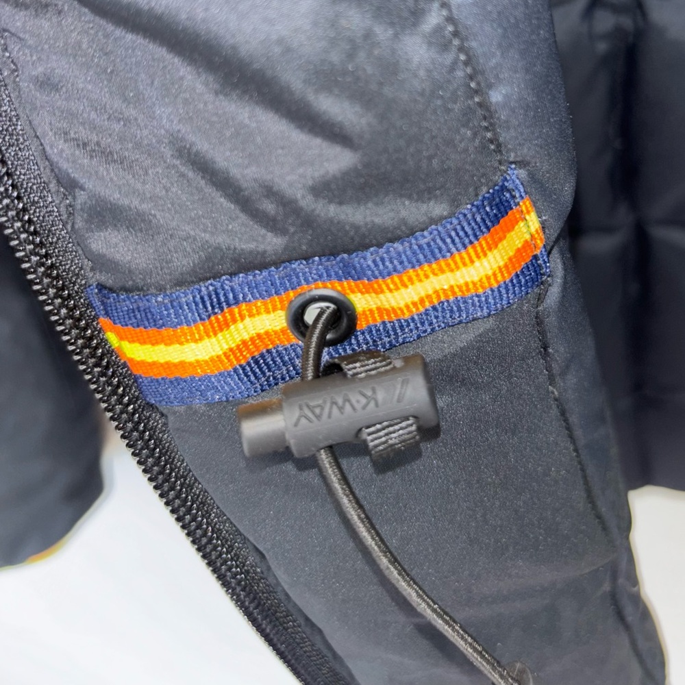 K-WAY Puffer Jacket Coat Down Feathers Women's Black‎ XS Hood Rainbow Stripe NEW - Picture 14 of 16